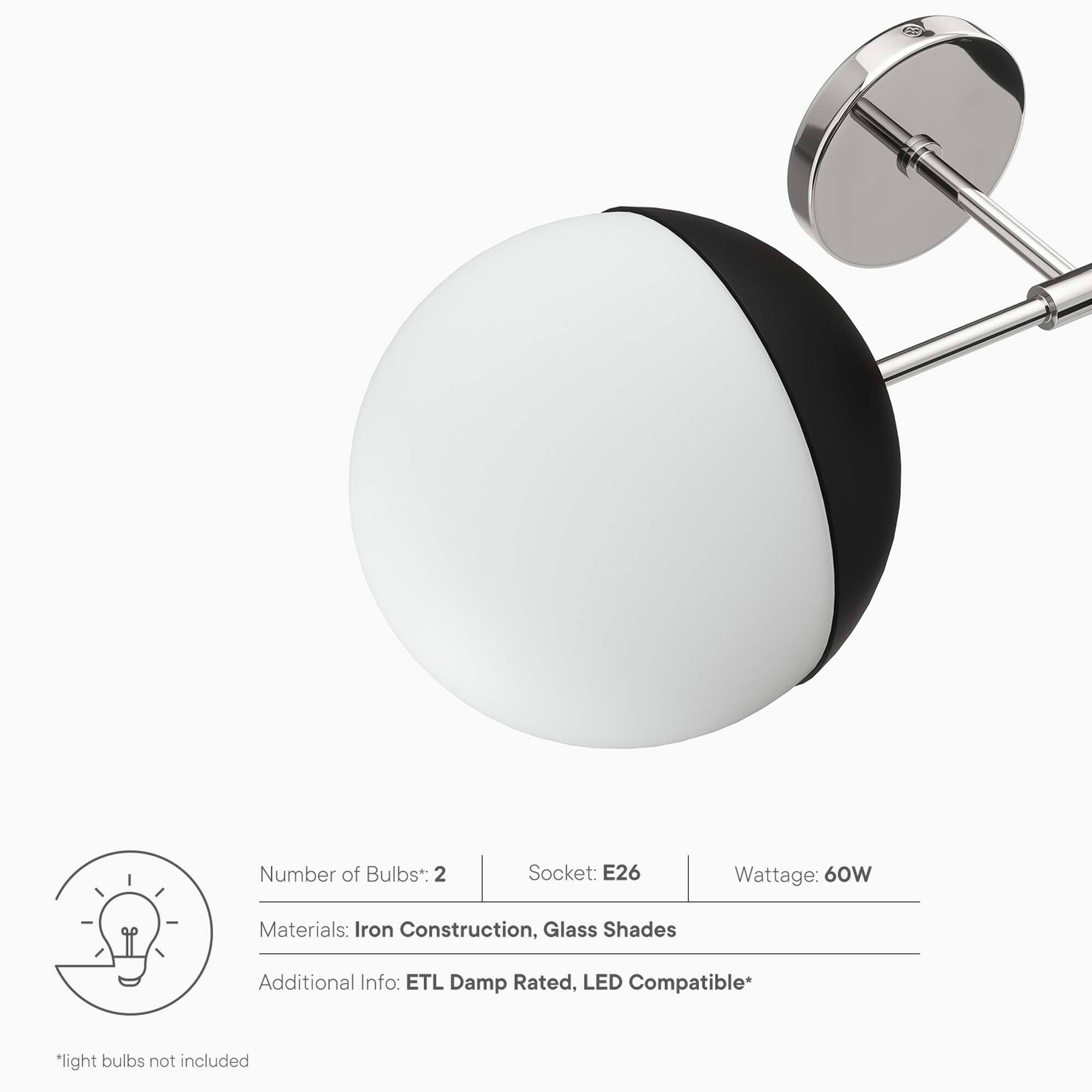 Number of Bulbs: 2  
Socket: E26  
Wattage: 60W  
Materials: Iron Construction, Glass Shades  
Additional Info: ETL Damp Rated, LED Compatible*  
*light bulbs not included