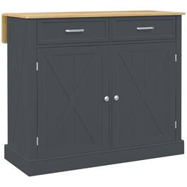 Loheer - Rolling Kitchen Island with Drop Leaf Farmhouse Kitchen Cart Rubberwood Top - Dark Gray