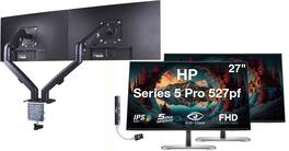HP - Series 5 Pro 527pf 27" FHD IPS Monitor Displayport, HDMI (B28F5UT#ABA) 2 Pack, w/DKZ Hub & ErgoFlexy Dual Mount Arms - Black