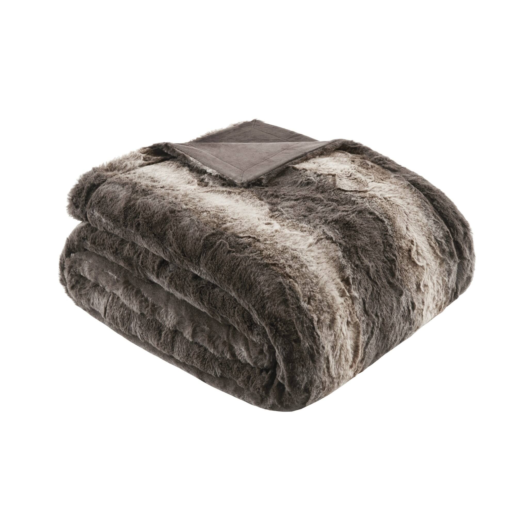 Front. Gracie Mills - Alaina Faux Fur Throw - Brown.