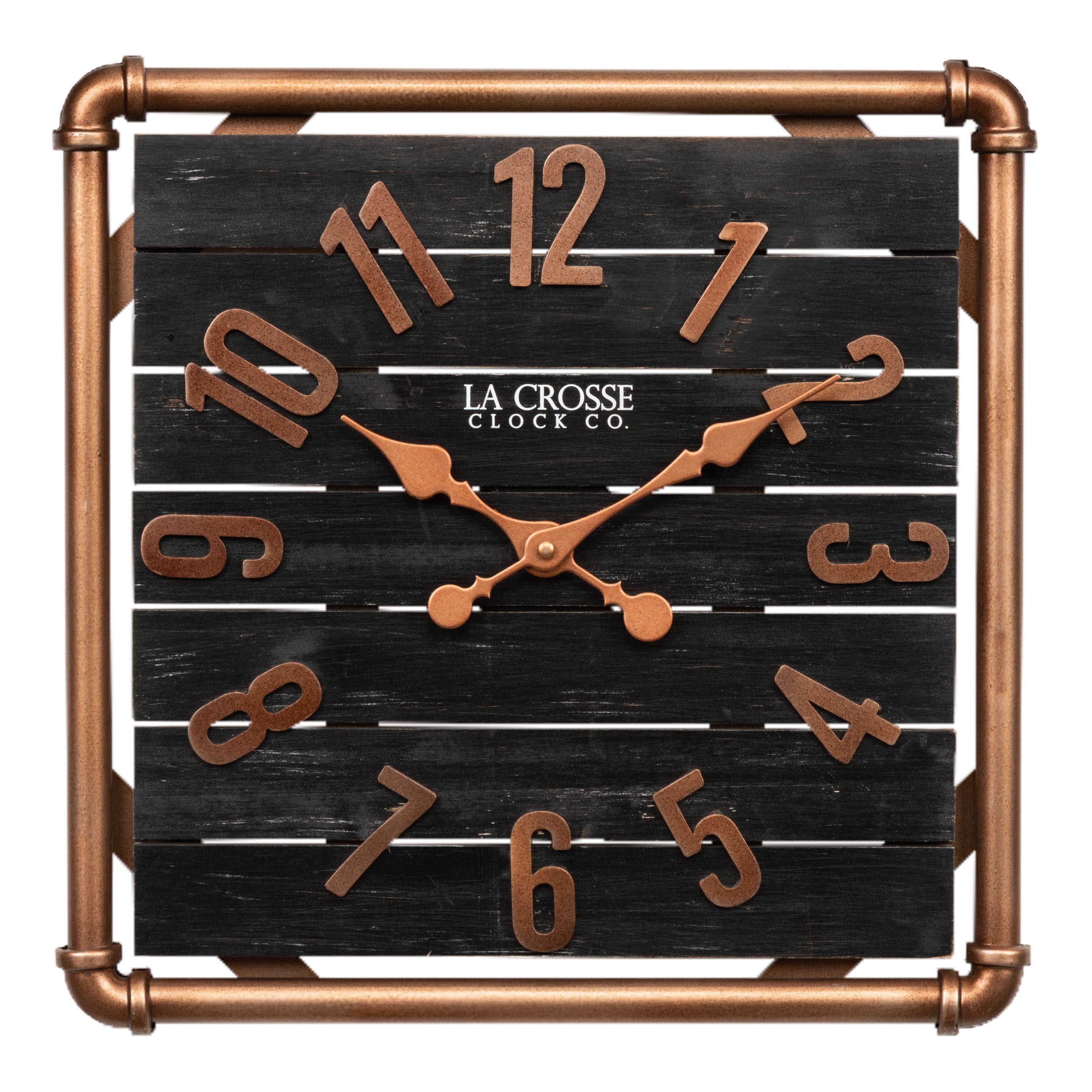 La Crosse Clock Co. - 16 Inch Dark Foundry Analog Quartz Wall Clock - Copper/Black