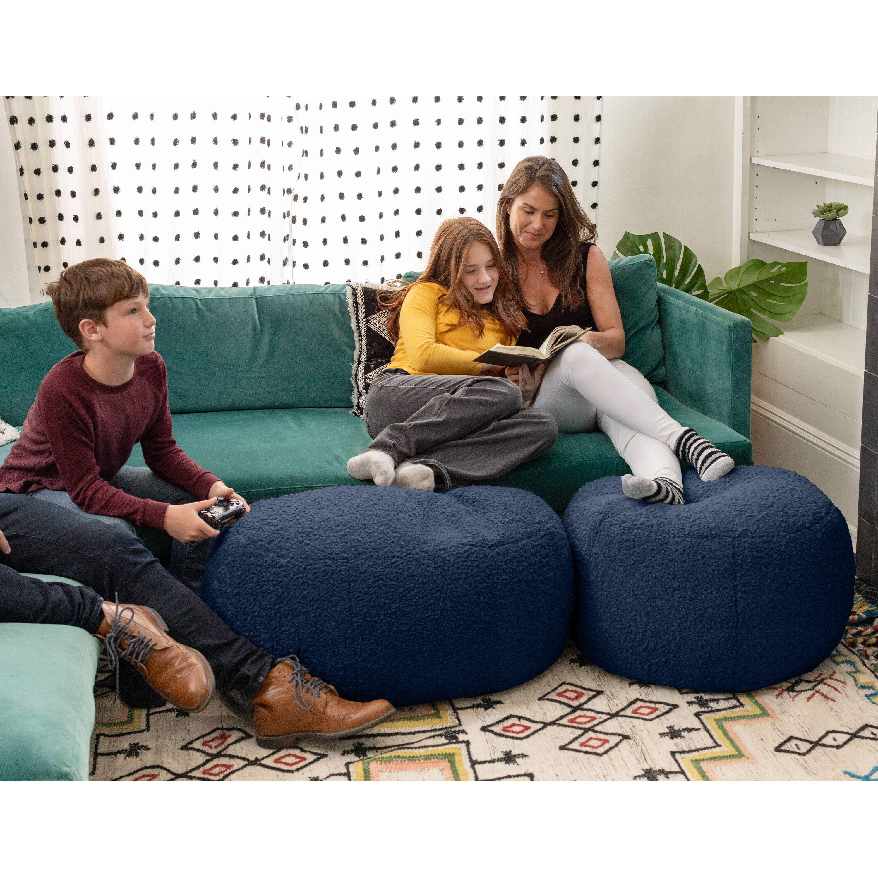 Alt View 1. Jaxx - Jaxx Ellis Ottoman Shearling Faux-Lamb Plush Pouf for Modern Interior Design, Large, Indigo - Indigo.