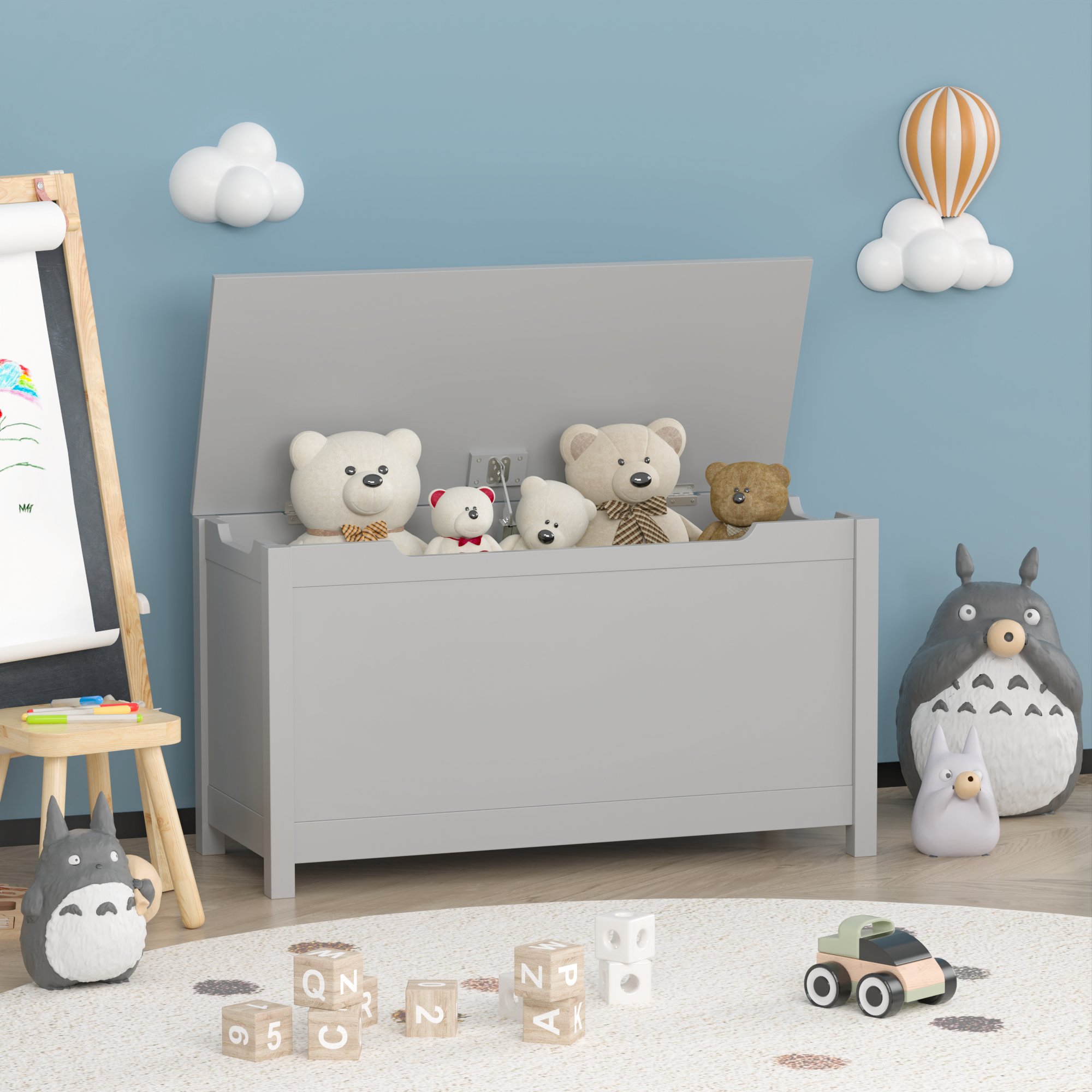 Alt View 2. GOODSILO - Kids' Toy Box: Large Wooden Storage Chest with Safety Lid for Playroom Organization - Gray.