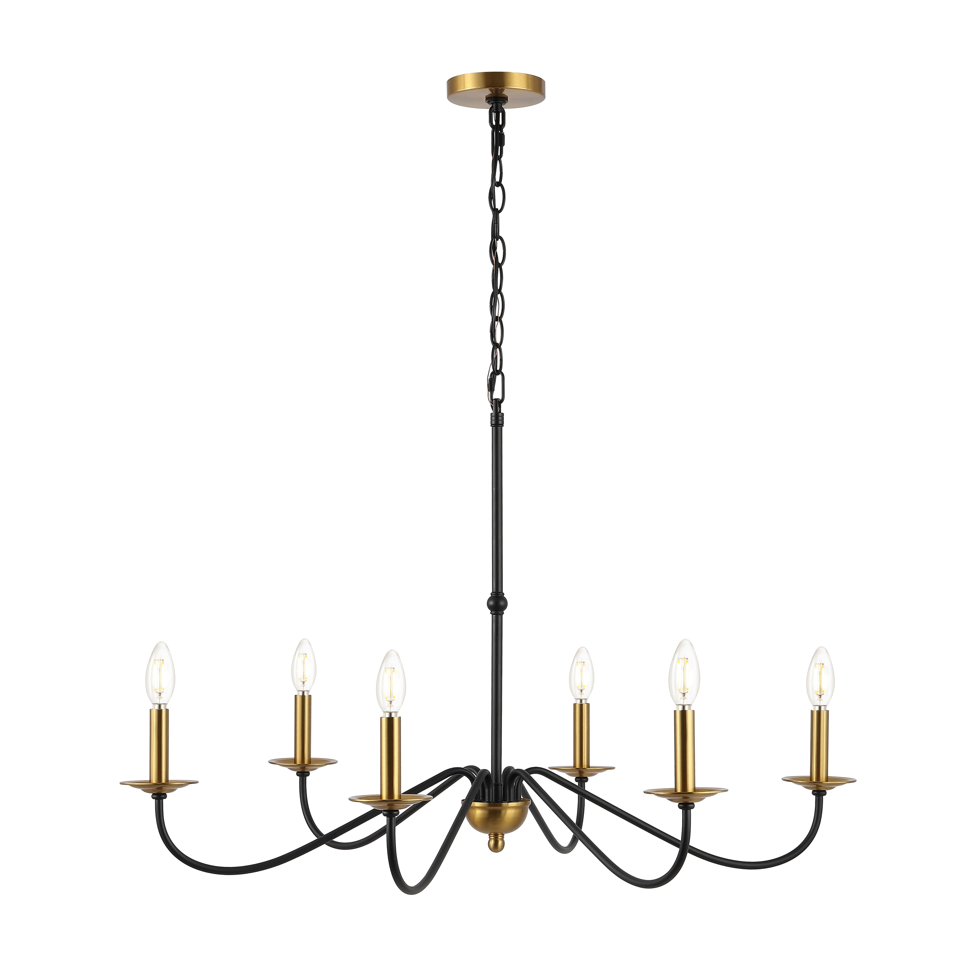 "Jonathan Y - Wicklow 34.75"" 6-Light Bohemian Farmhouse Iron LED Chandelier - Brass Gold/Black" price history on PriceWatchPro