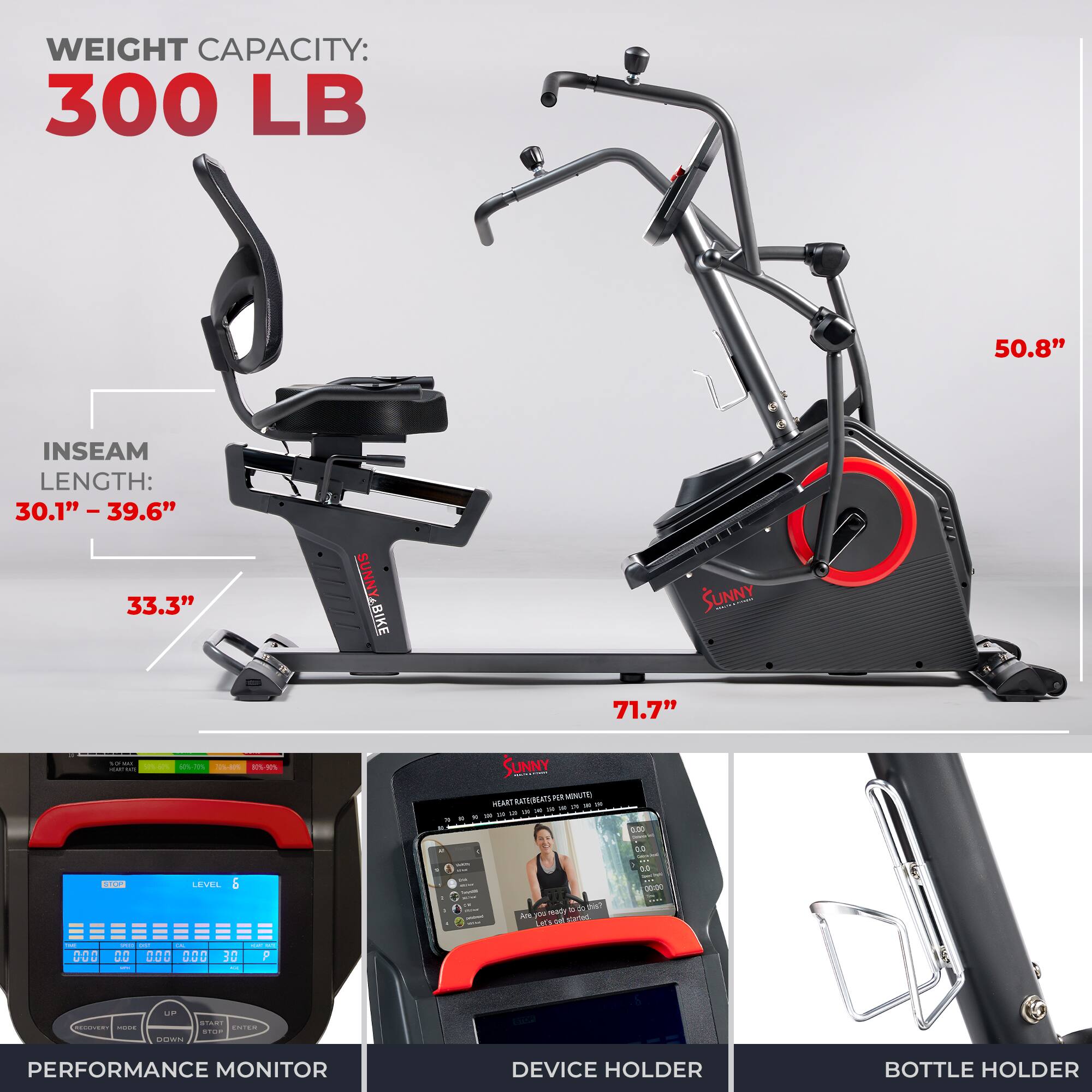 WEIGHT CAPACITY: 300 LB
50.8" INSEAM LENGTH: 30.1" - 39.6" 33.3" SUNNY_BIKE SUNNY 71.7"
PERFORMANCE MONITOR
DEVICE HOLDER
BOTTLE HOLDER