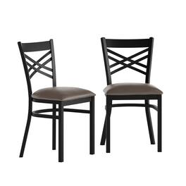 Emma + Oliver - 2 Pack "X" Back Metal Restaurant Chair - Mocha Vinyl Seat/Black Metal Frame