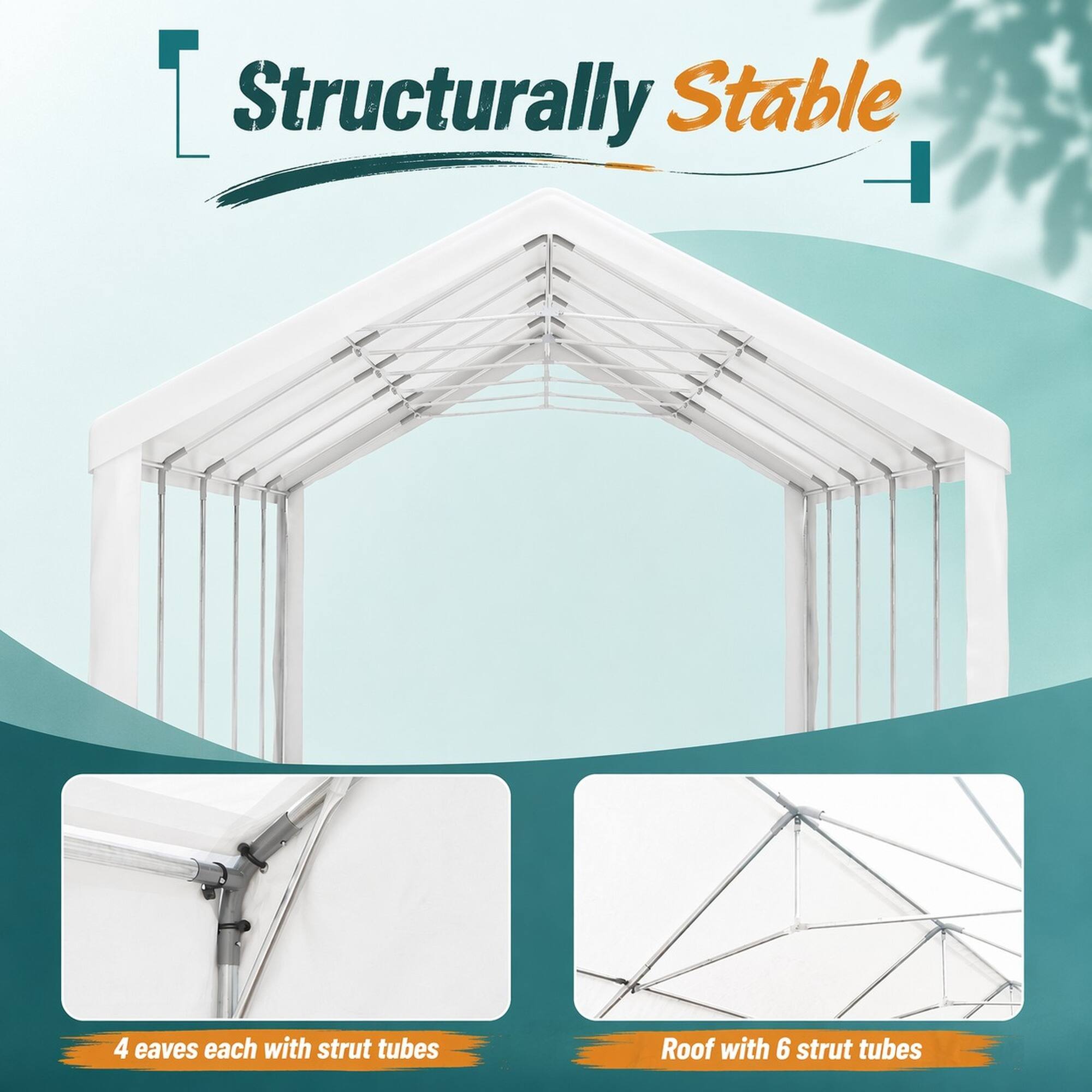 Structurally Stable

4 eaves each with strut tubes

Roof with 6 strut tubes