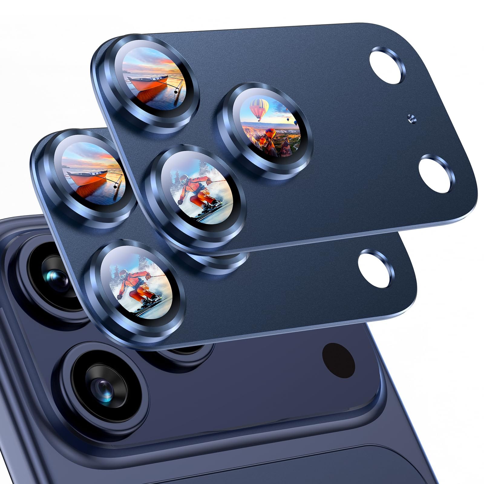 Dteck - 2 Pack Camera Lens Protectors for iPhone 17 Pro, Strong Adsorption Metal Tempered Glass Rear Camera Cover - Blue