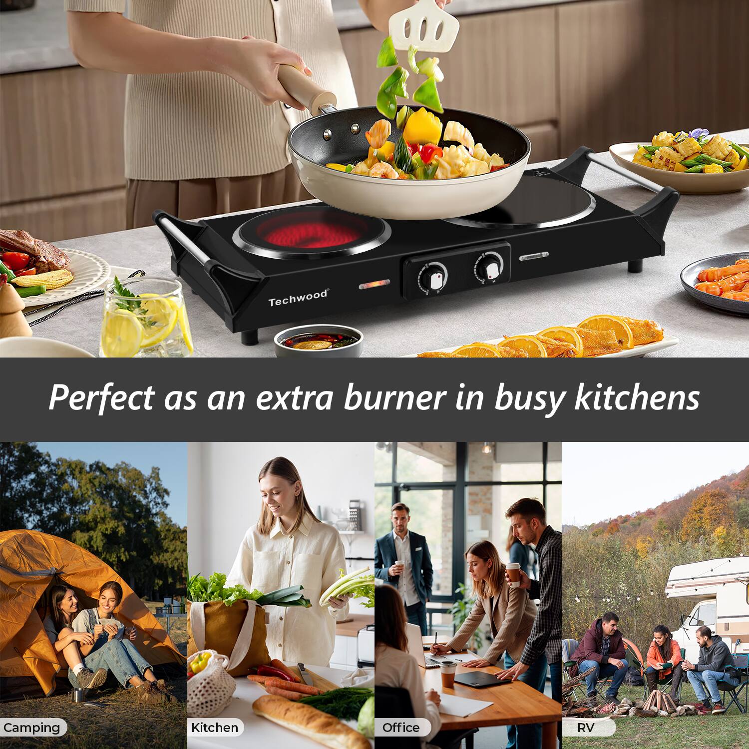 Perfect as an extra burner in busy kitchens

Camping  
Kitchen  
Office  
RV