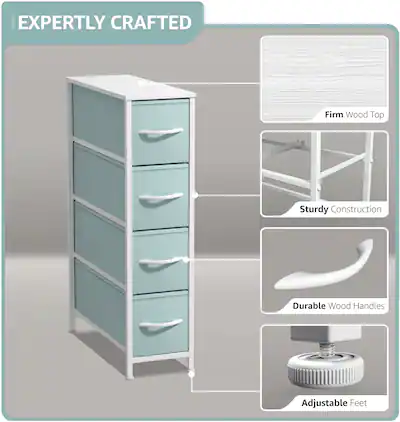 Sorbus Narrow Dresser Tower w/4 Drawers - Vertical Storage Fabric Chest Unit in Aqua Sorbus Narrow Dresser Tower w/4 Drawers - Vertical Storage Fabric Chest Unit in Aqua