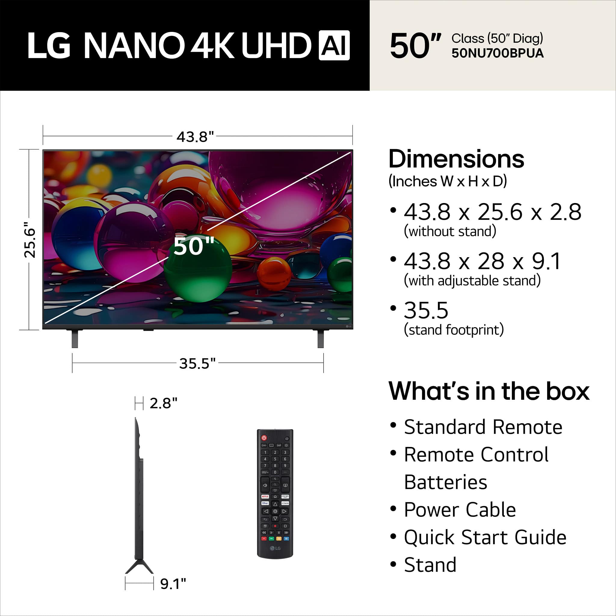 LG 50” Class NU700B Series LED Nano AI 4K UHD Smart webOS TV (2026