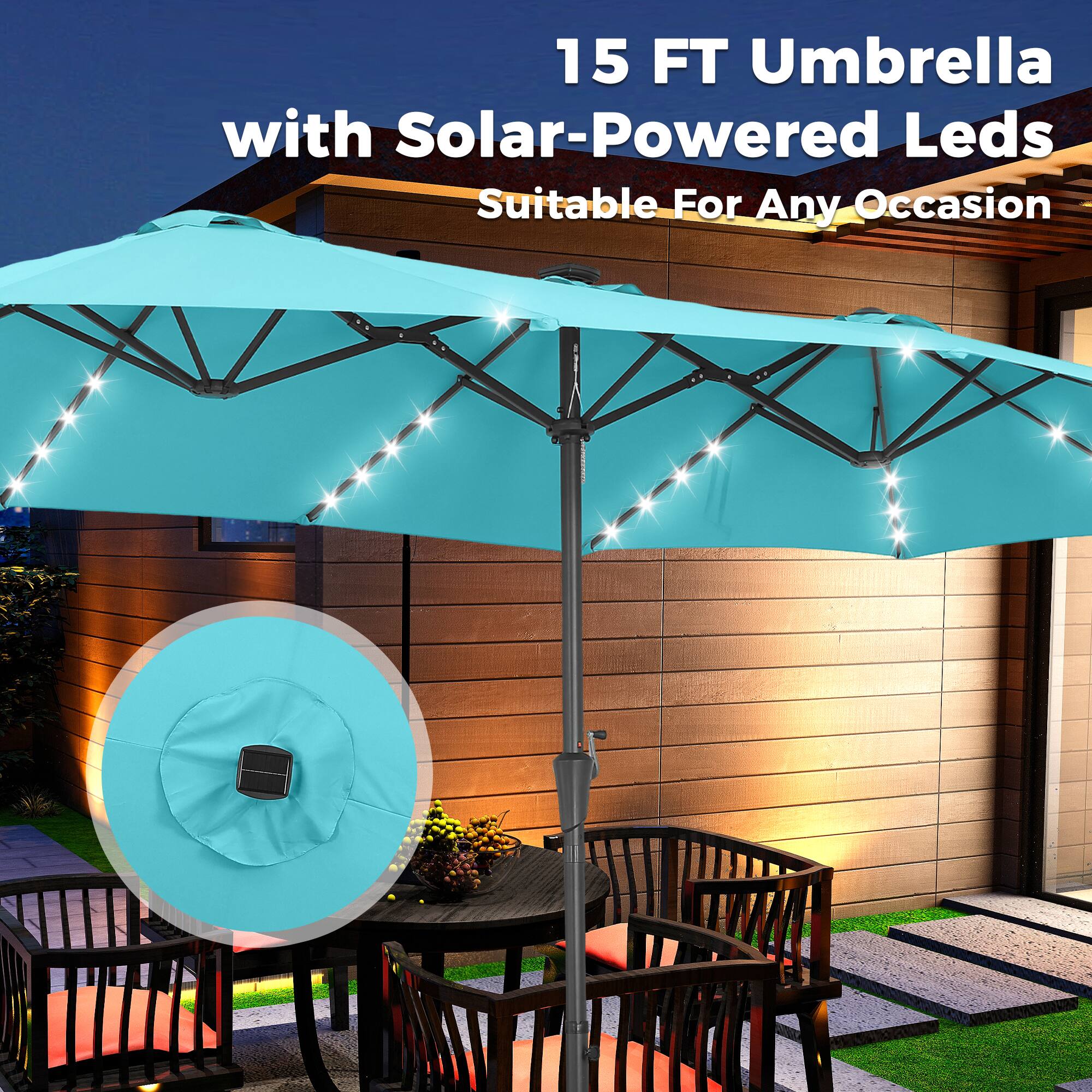 15 FT Umbrella with Solar-Powered Leds Suitable For Any Occasion
