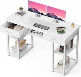 Sweet - 48 Inch Home Office Desk with Fabric Drawers, Study Computer Desk Writing Table for Small Space - White