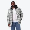 Front. Mobile Warming - Men's Flannel Heated Hoodie Jacket - Cream/Grey.