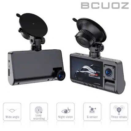 BCUOZ
- Wide angle
- Loop recording
- Night vision
- G sensor
- Three lenses