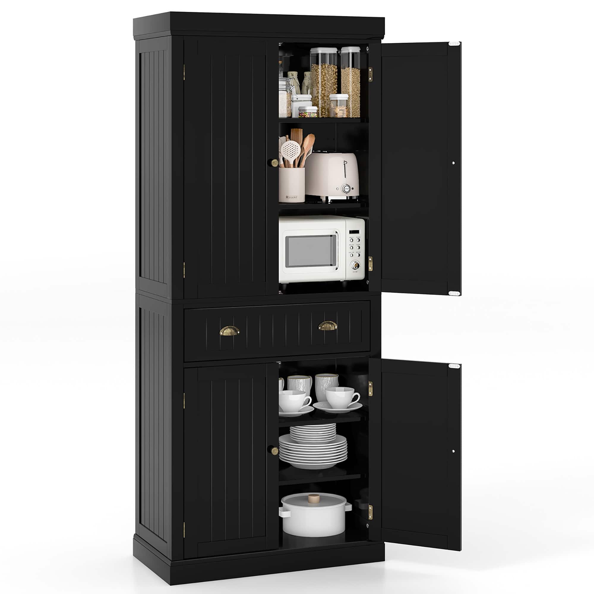 Gymax - 72'' Kitchen Pantry Storage Cabinet Tall Freestanding Cupboard w/ 4 Doors Large Drawer - Black price history on PriceWatchPro