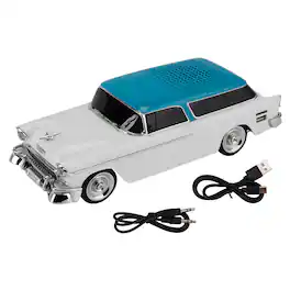 Topteng - Retro Car Bluetooth Speaker – Dual Speakers, TWS, FM Radio & LED Party Lights - White