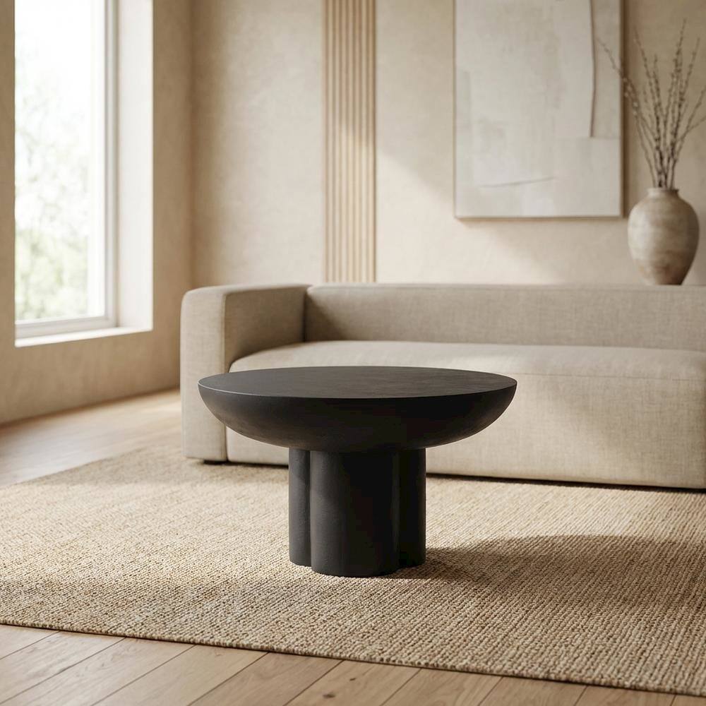 Left. FurniFact - Concrete Coffee Table in Neutral Finish with Sturdy Build and Modern Design - Black.