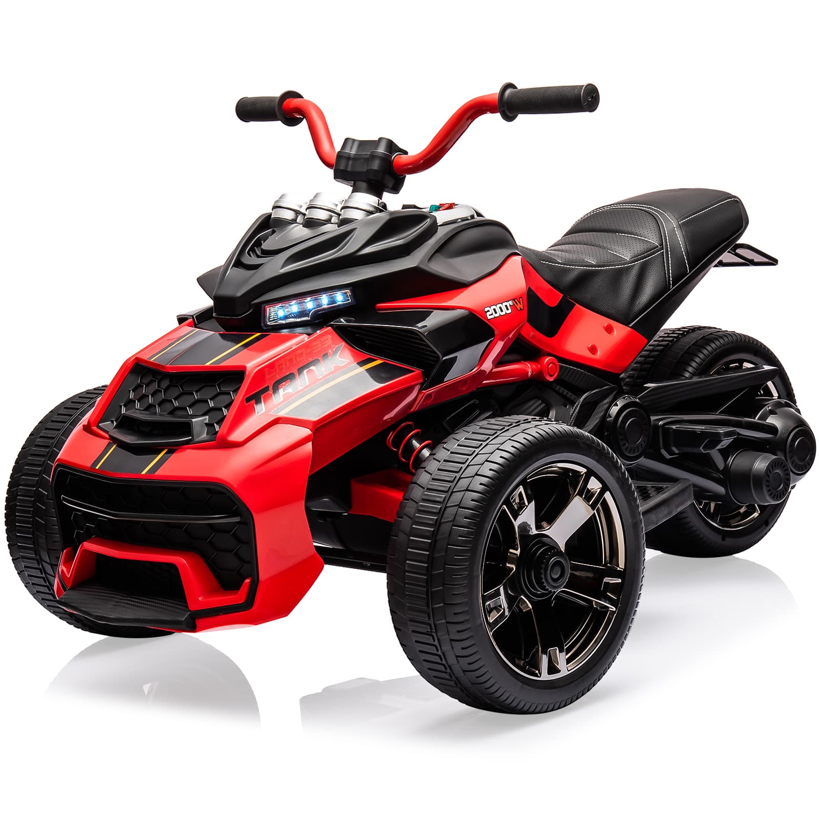 Jojoka - 12V Kids 3-Wheel Electric Ride-On Truck, Battery Powered Car with Dual 55W Motors, Remote Control, LED Lights & Music - Red