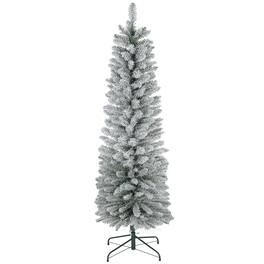BreeBe - 6ft Artificial Pencil Christmas Tree with 329 Snow Flocked Tips - Green