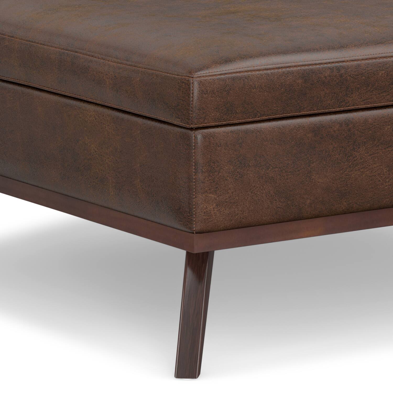 Alt View 13. Simpli Home - Owen XL Square Coffee Table Storage Ottoman - Distressed Chestnut Brown.