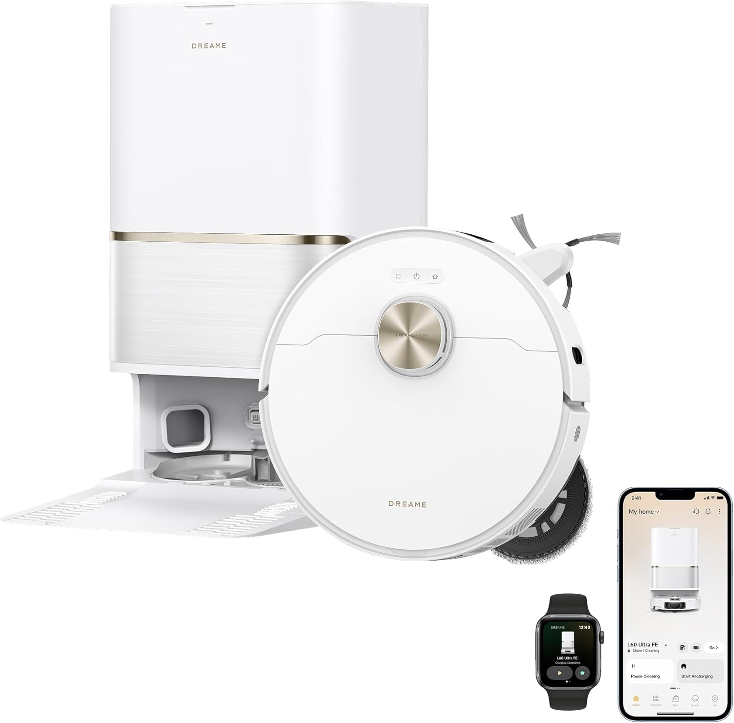 Dreame - L60UltraFE Kit Robot Vacuum, Auto-Empty and 100℃ Self-Cleaning Mop, 30KPa Suction, 360° Navigation, TriCut Brush - White price history on PriceWatchPro
