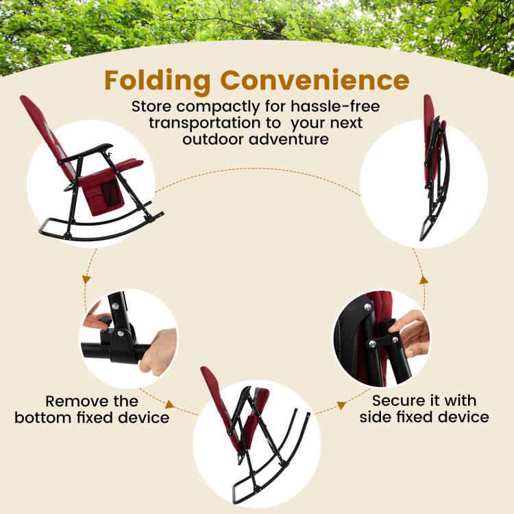 Folding Convenience  
Store compactly for hassle-free transportation to your next outdoor adventure  

Remove the bottom fixed device  
Secure it with side fixed device