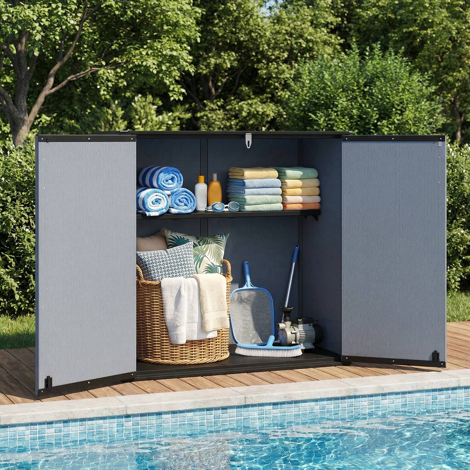 Alt View 3. Costway - Costway Outdoor Storage Shed, Cu.ft All-Weather Storage Box with Floor, Lockable Door - Black+Gray.