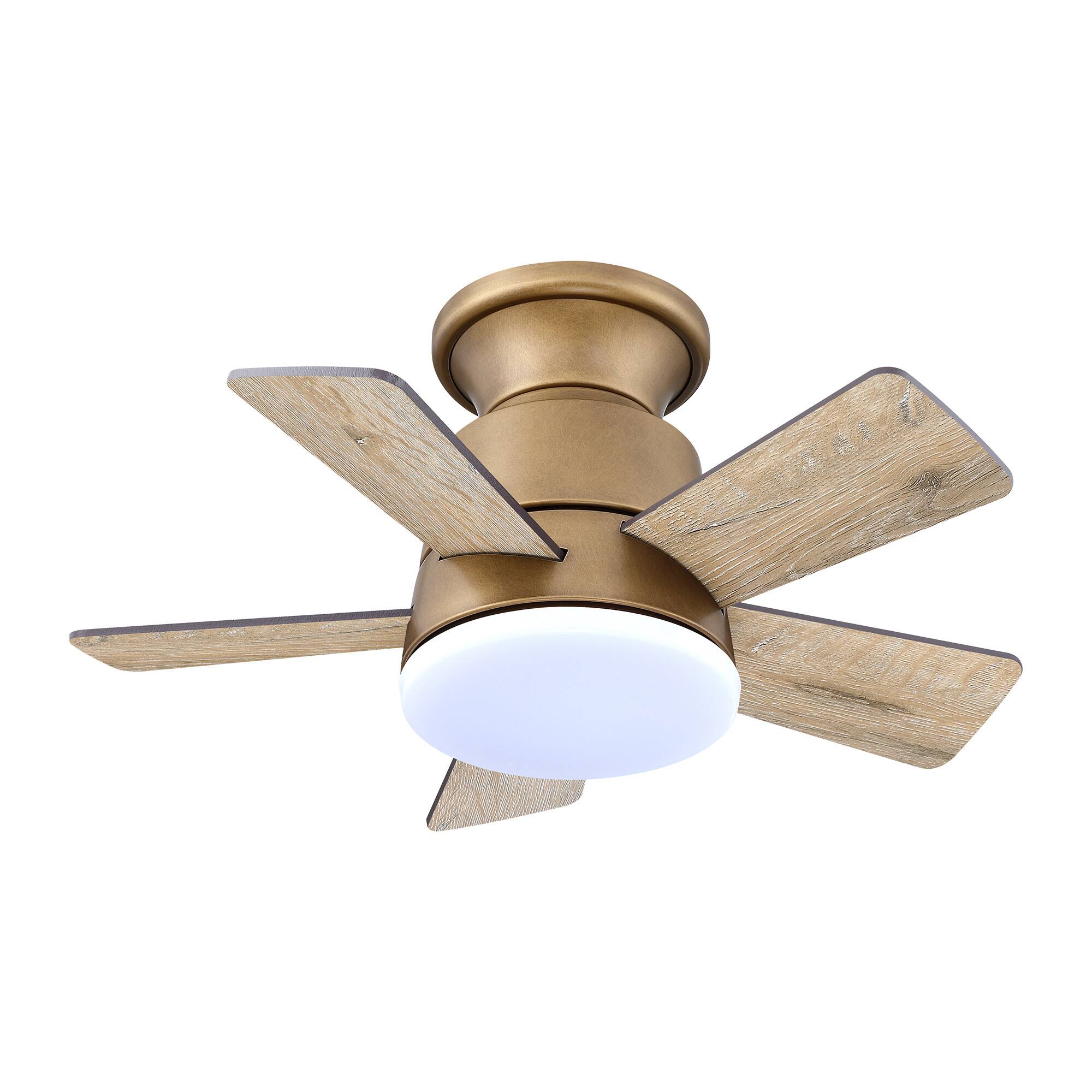 Alt View 1. Parrot Uncle - 24 in. Integrated LED Natural Brass Gold Flush Mount Ceiling Fan with Light and Remote - NBR.
