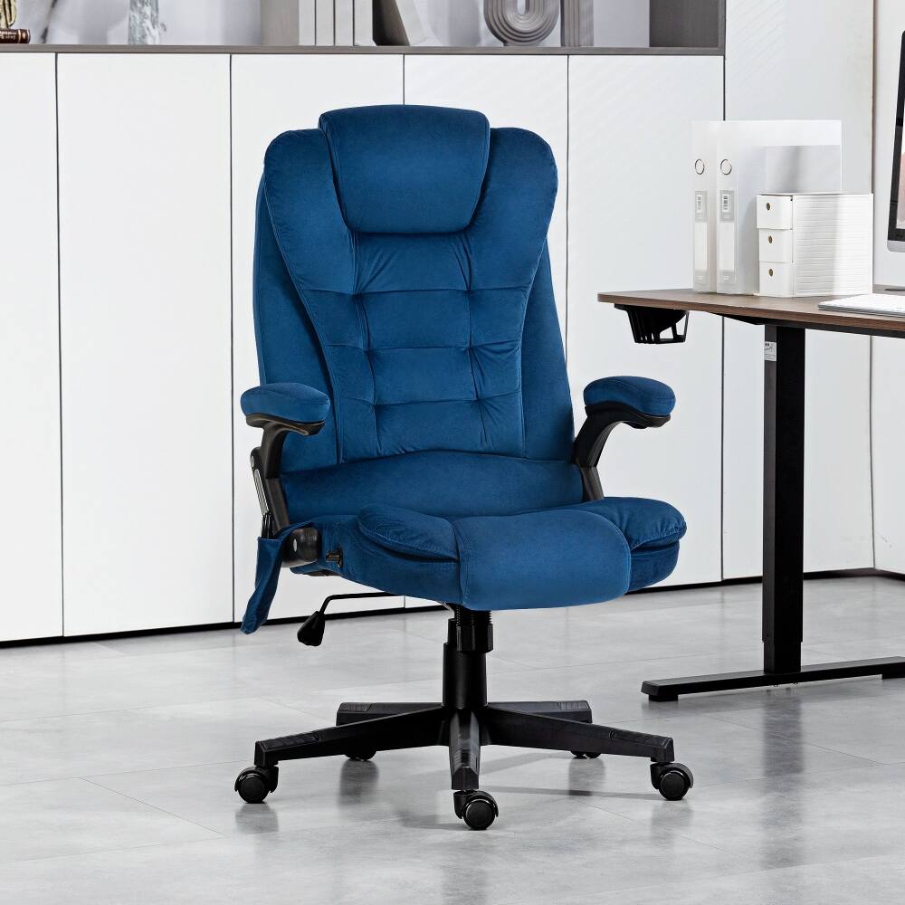Angle. Loheer - Loheer Massage Office Chair Heated Executive Chair Velvet Desk Chair Dark Blue High Back Vibrating Reclining - Dark Blue.