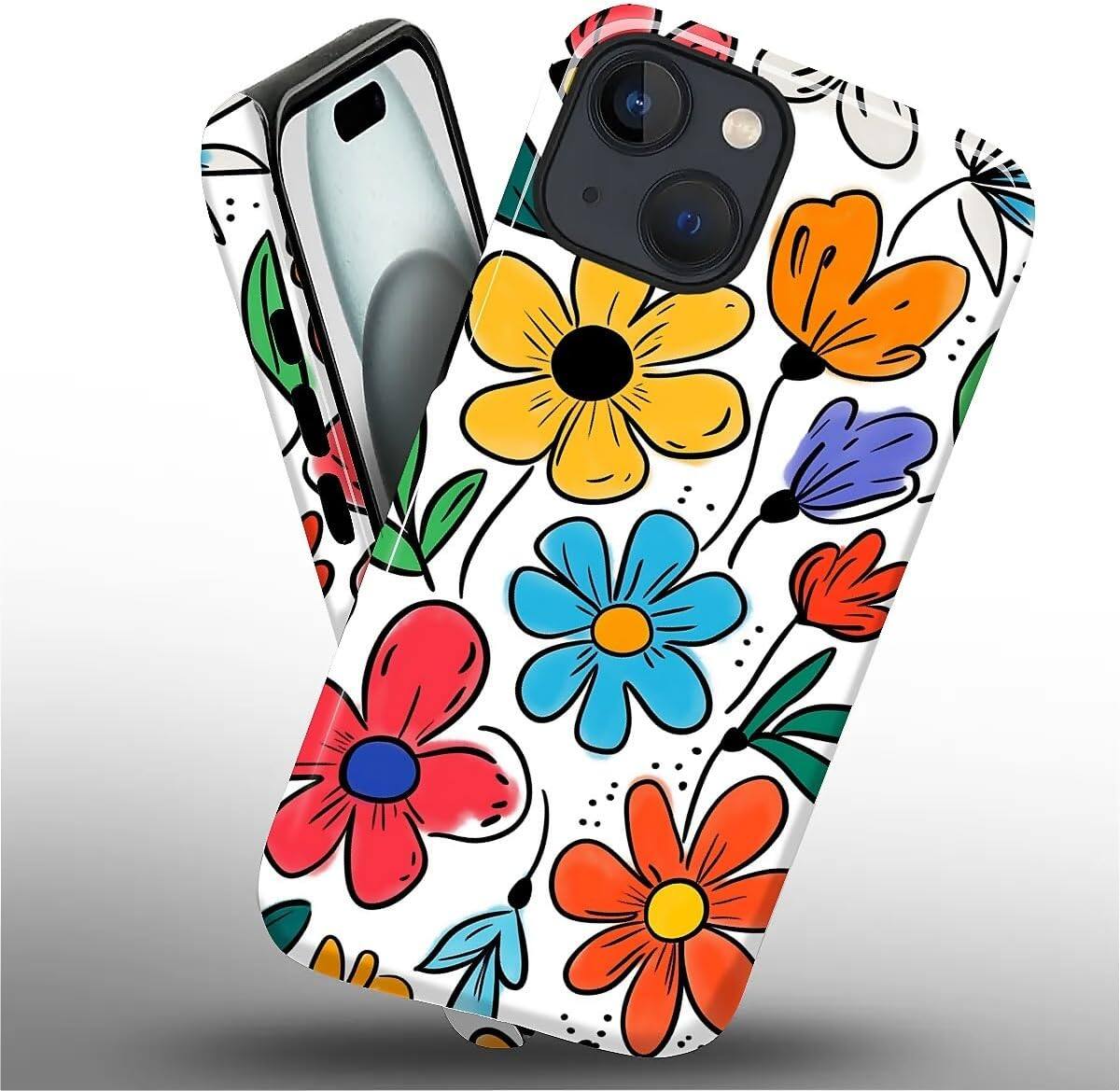 Alt View 2. BUBM - Smartphone Case for iPhone - 2-Layer Durable Smartphone Protection Case - Colorful Flowers - Colorful Flowers for iPhone 15 Plus.