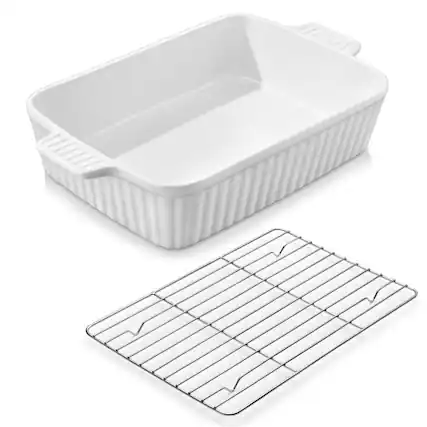 Front. PARKER SLATER - 4.4 Qt Baking Dish 9x13 Large Casserole For Oven Ceramic Pan Rectangular Lasagna Deep With Handles Durable Microwave ....