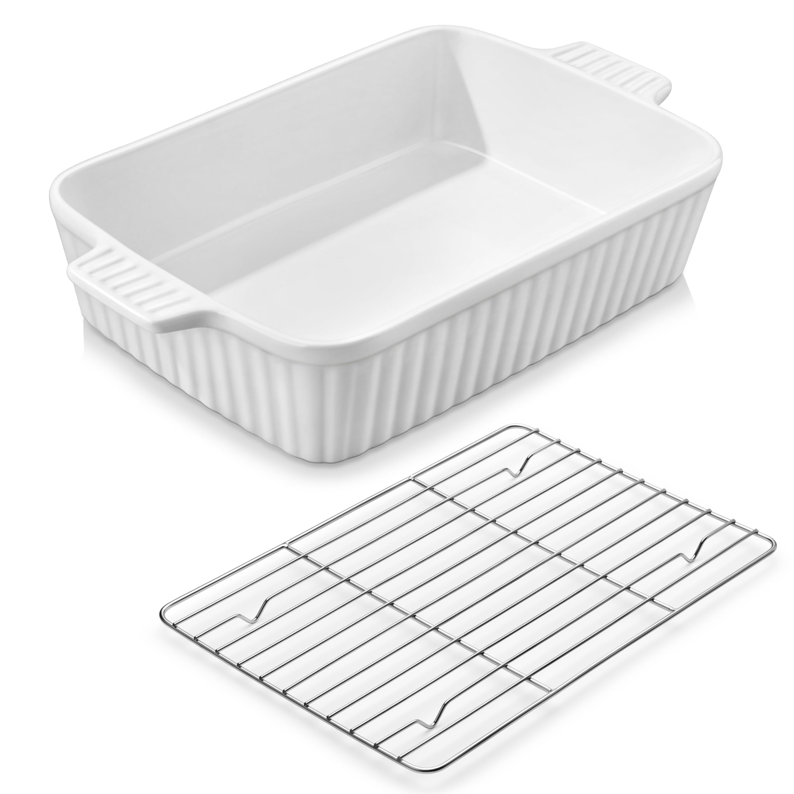 Front. PARKER SLATER - 4.4 Qt Baking Dish 9x13 Large Casserole For Oven Ceramic Pan Rectangular Lasagna Deep With Handles Durable Microwave ....
