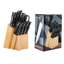 Kitcheniva - 19-Piece Stainless Steel Knife Set with Oak Wood Block & ABS Handles