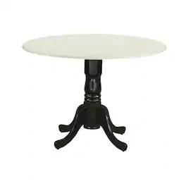 FurniFact - Linen White Drop Leaf Round Table - White/Black