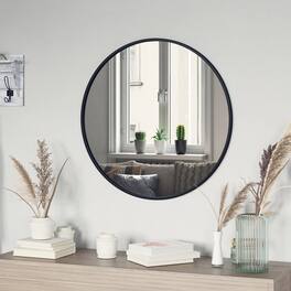 Emma + Oliver - Mersin Wall Mounted Mirror with Iron Frame, Silver Backing and Shatterproof Glass for Entryways, Bathrooms and More - Black