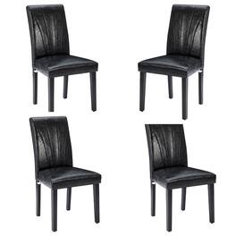 Vecelo - Modern Dining Chairs Set of 4 - High Back PU Leather, Ergonomic Support, 260lb Capacity, Solid Wood Legs - Black