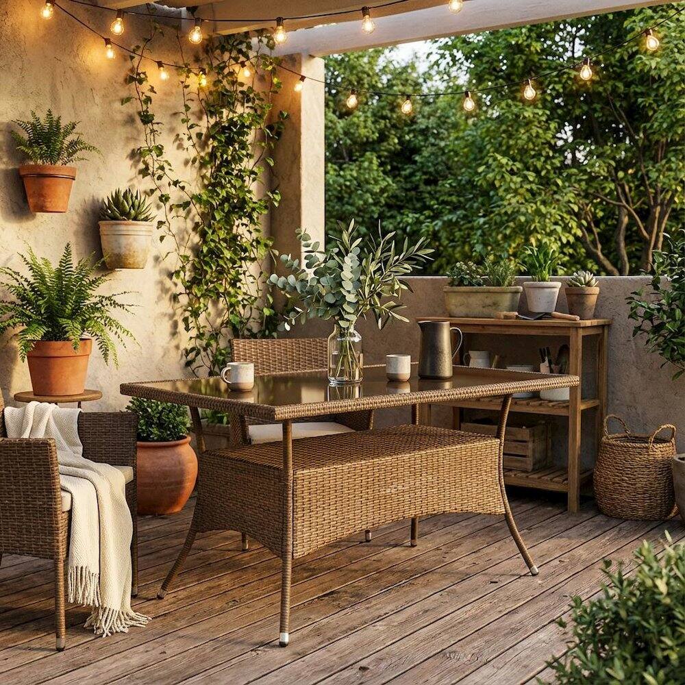 Alt View 2. Outdoor Escape - Brown Wicker Patio Bistro Table with Durable Frame and Weatherproof Design - Brown.