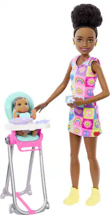 Front. Mattel - Barbie Skipper Babysitters Inc Dolll & Mealtime Playset, African American - COLLECTIBLES - Multicolor.