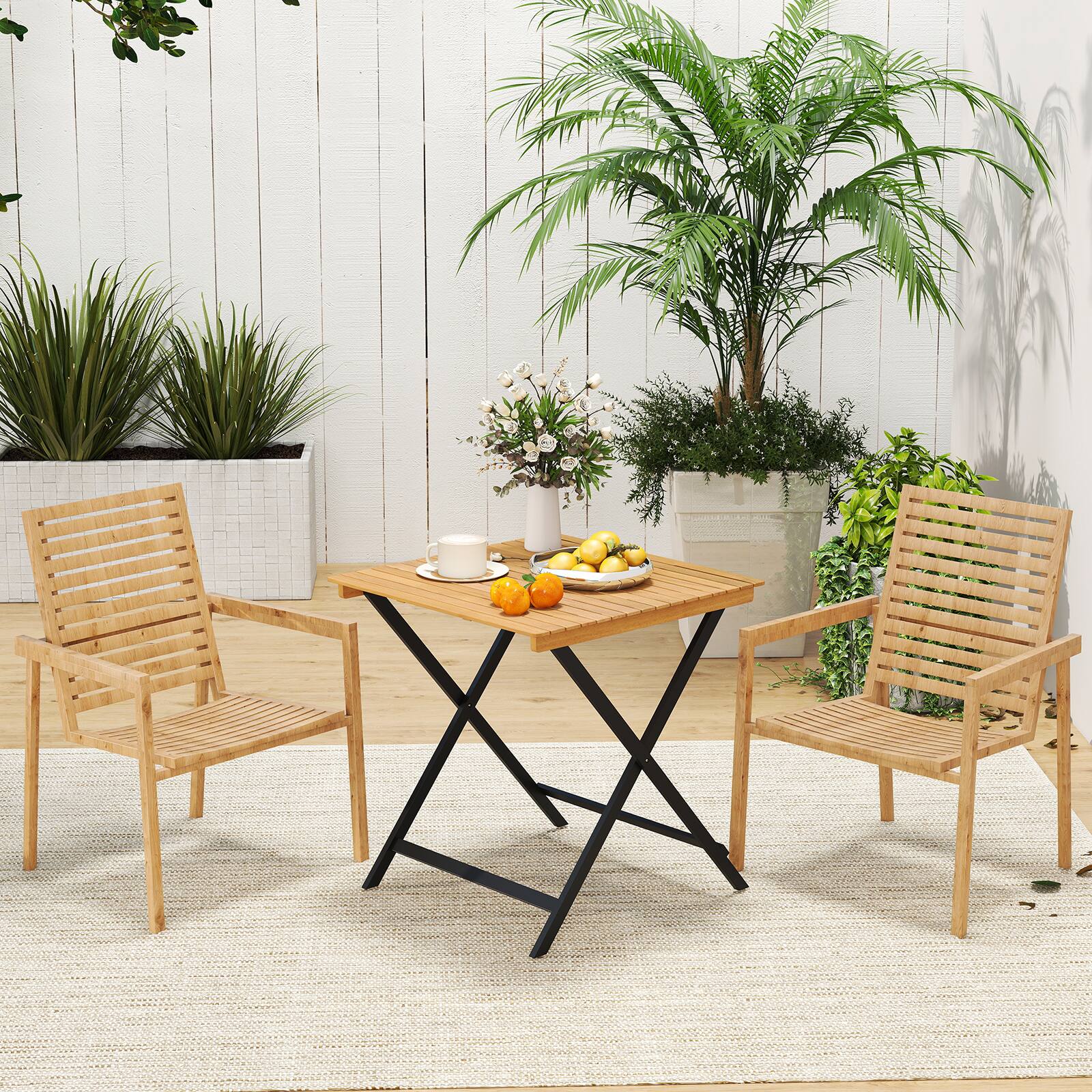 Alt View 5. Gymax - Gymax 28'' Patio Folding Table w/ Slatted Tabletop Portable Bistro Dining Table - Yellow.