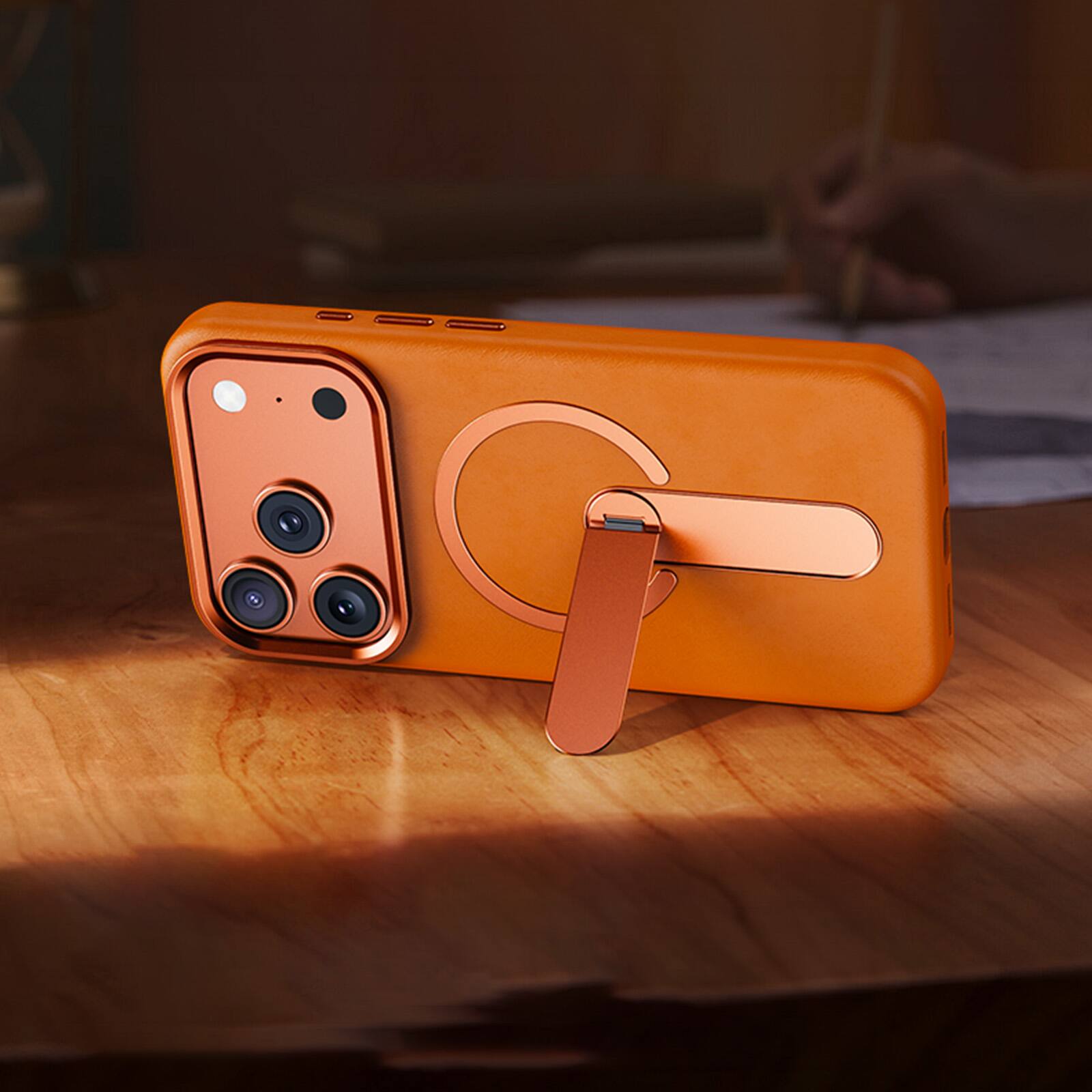 Angle. Dteck - For Apple iPhone 17 Pro Max Slim Perminum Leather Shockproof Foldable Kickstand Mag Safe Case Cover - Green.