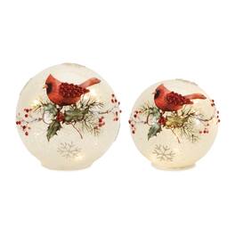 BreeBe - LED Frosted Cardinal Berry Globe (Set of 2) - Red, White