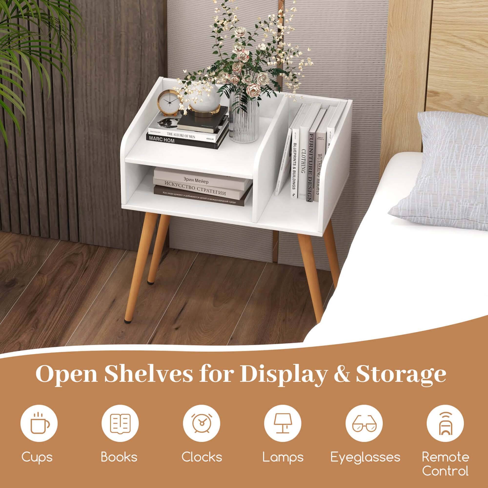 Open Shelves for Display & Storage Cups, Books, Clocks, Lamps, Eyeglasses, Remote Control