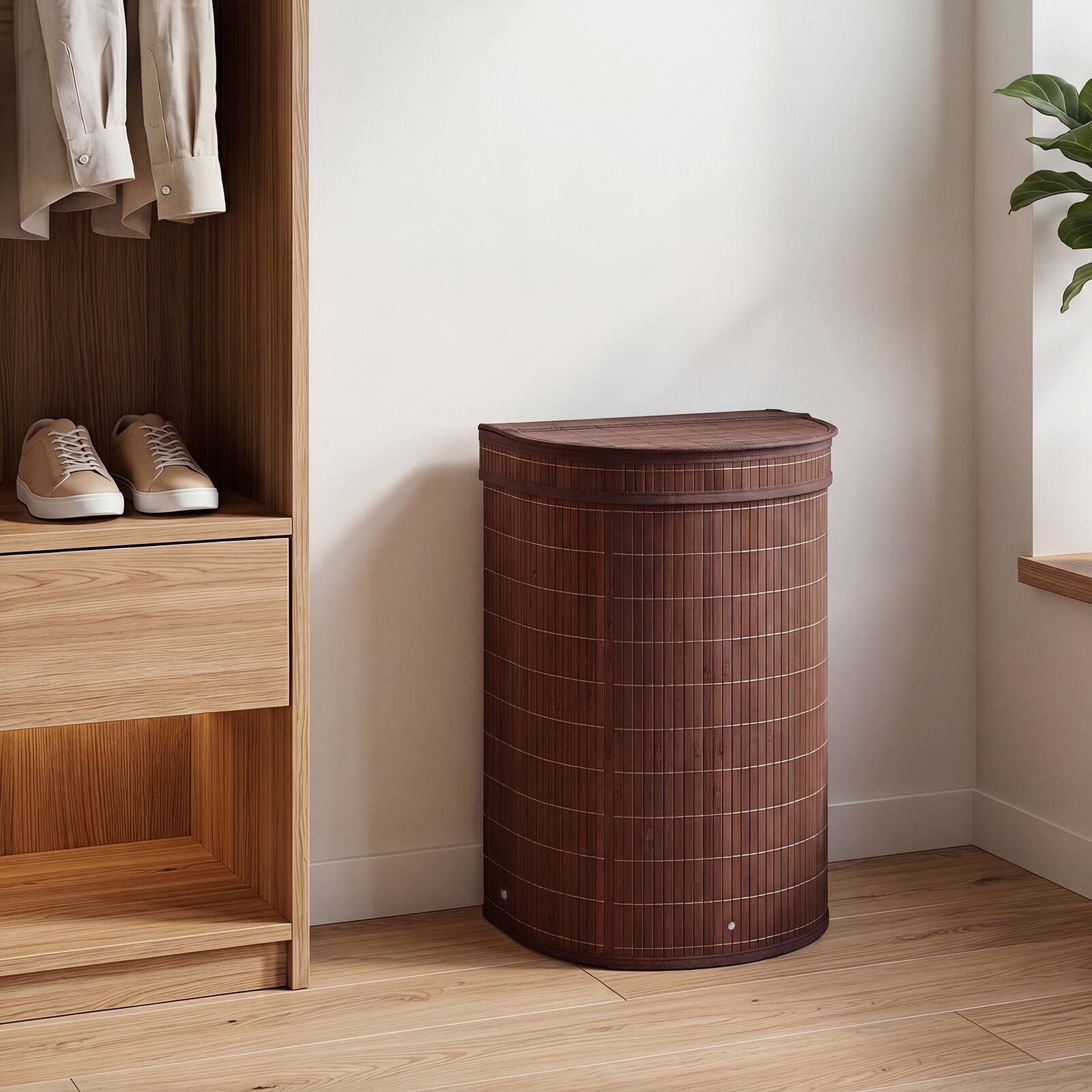 Alt View 3. Costway - Costway Bamboo Laundry Hamper with Zippered Lid 19 Gal Capacity Removable Liner Metal Frame - Brown.