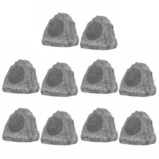 Front. Theater Solutions by Goldwood - 10R6G Outdoor 6.5" Rock 10 Piece Speaker Set for Deck Pool Spa Yard Garden - Granite Gray.
