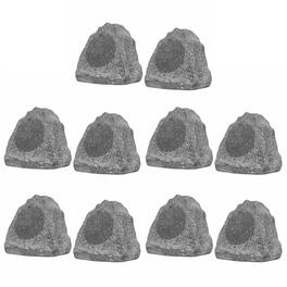 Theater Solutions by Goldwood - 10R6G Outdoor 6.5" Rock 10 Piece Speaker Set for Deck Pool Spa Yard Garden - Granite Gray