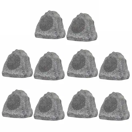 Front. Theater Solutions by Goldwood - 10R6G Outdoor 6.5" Rock 10 Piece Speaker Set for Deck Pool Spa Yard Garden - Granite Gray.