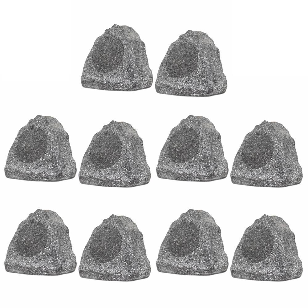 Front. Theater Solutions by Goldwood - 10R6G Outdoor 6.5" Rock 10 Piece  Speaker Set for Deck Pool Spa Yard Garden - Granite Gray.