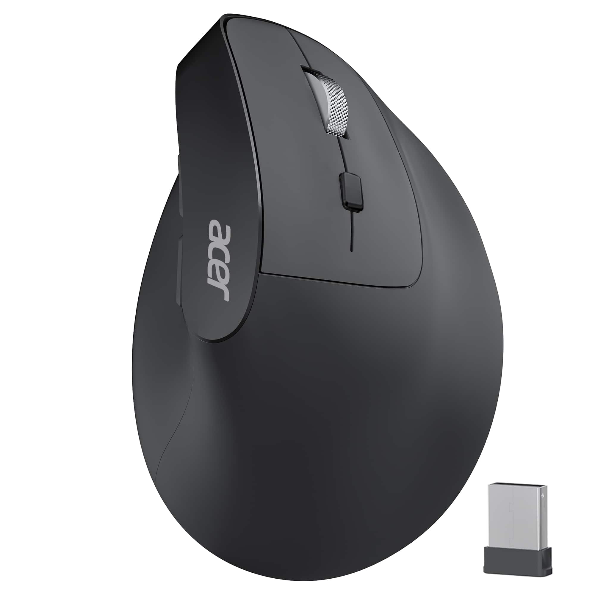 Front. Acer - acer Ergonomic Mouse Wireless, 1000/1200/1600 Adjustable DPI Vertical Mouse - black.