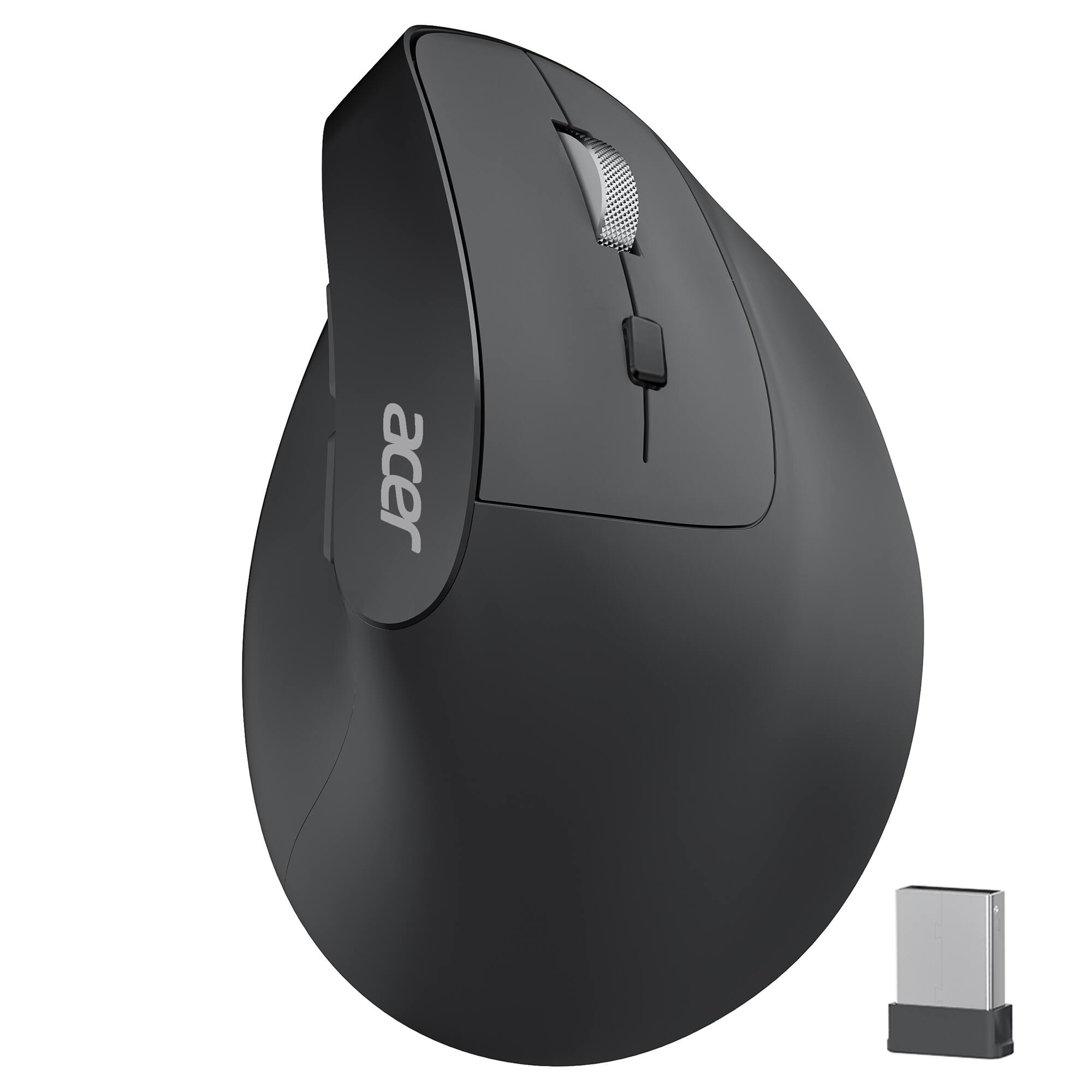 Acer - Ergonomic Mouse Wireless, 1000/1200/1600 Adjustable DPI Vertical Mouse - Wireless - Black